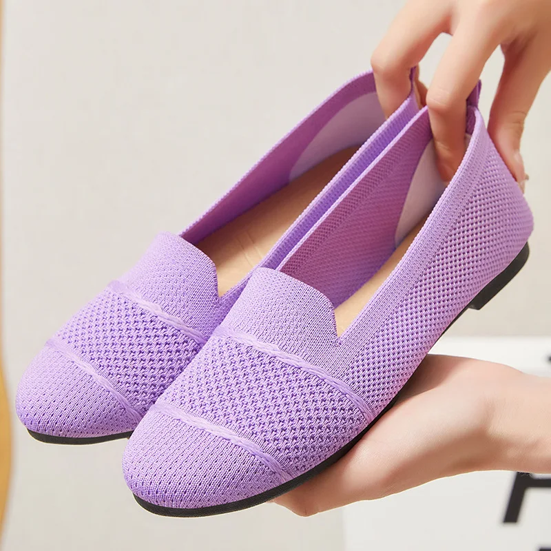

Women Pointed Toe Flat Shoes Purple Knit Ballet Flats Comfortable Mesh Slip on Loafer Women's Soft Foldable Flats Work Travel