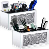 Glass Mirrored Organiser Crushed Diamond Makeup Brush Holder Organizer Remote Control Holder Container Accessories Desktop Decor 1