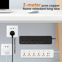 ปลั๊กพ่วงอเนกประสงค์พร้อมช่องเสียบ USB 6 ช่อง ปลั๊ก 5 ทาง สายต่อ 2 เมตร ปลั๊กไฟ AC พร้อมสวิตช์แยกอิสระสำหรับบ้านและหอพัก 1
