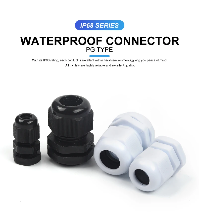 5PCS IP68 Wasserdichte Einstellbare Kabelverschraubung Anschlüsse PG7 PG9 PG11 PG13,5 PG16 PG19 Schwarz Weiß Kunststoff Nylon Gelenke – Detail 1