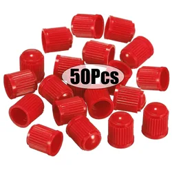 50 - Pack Black Tire Valve Caps with O - Ring Seal - Universal Dust Covers (Red)