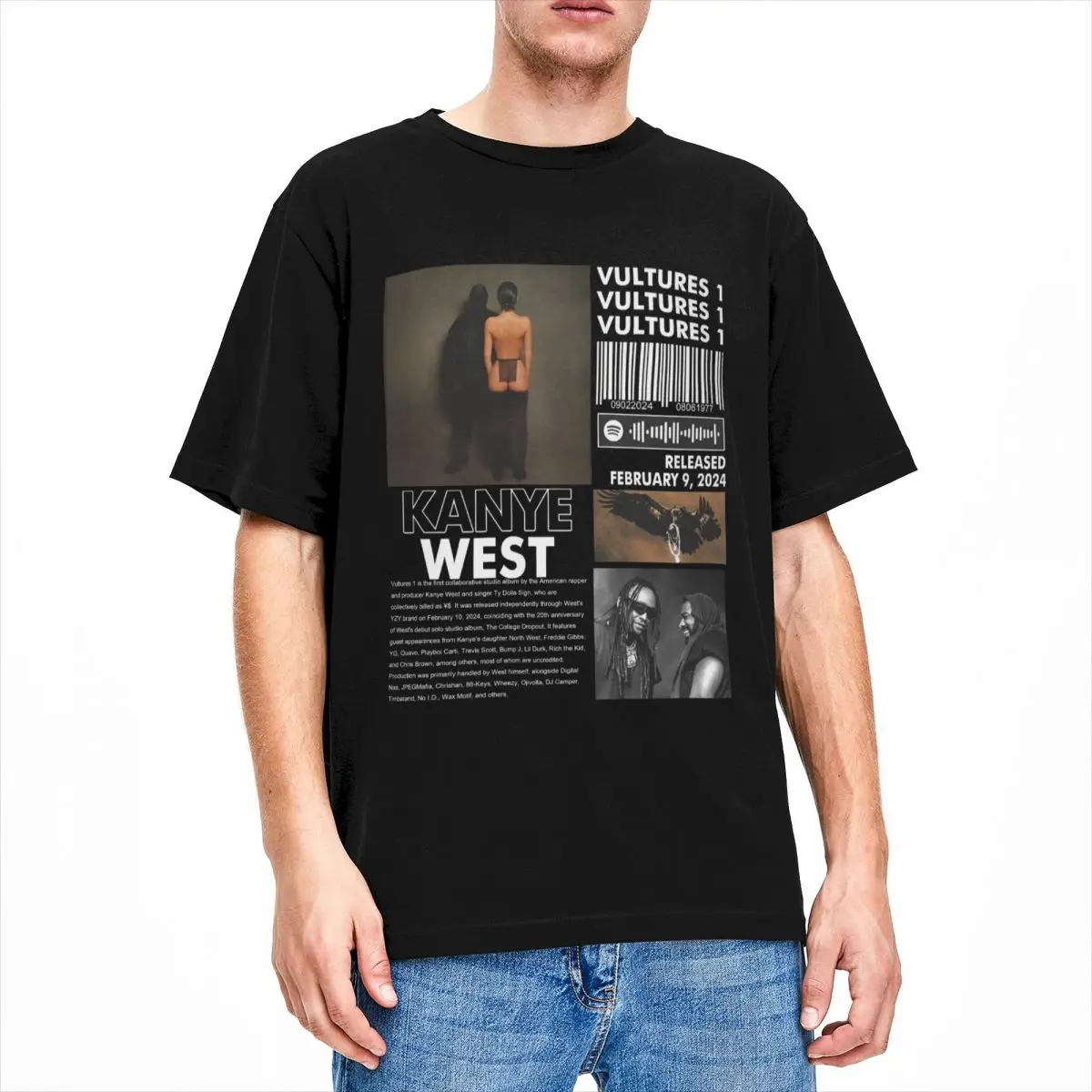 Uomo Donna Kanye West Ty Dolla Sign Vultures 1 Album T Shirt Abbigliamento Cool Pure Cotton Rapper Hip Hop Rap Magliette Top Tee Clothes