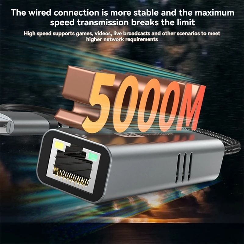 USB 3.0+Type-C - 5G 유선 네트워크 카드 어댑터 1000Mbps 네트워크 어댑터 노트북용 RJ45 네트워크 포트 Win10/11/ OS-A09I