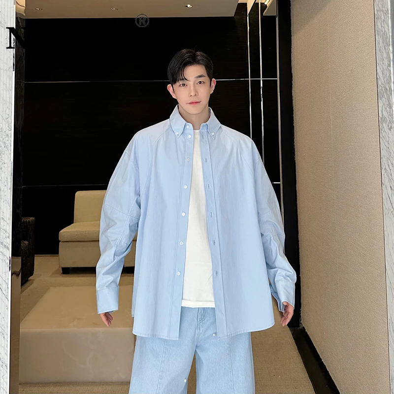 

NOYMEI Deconstructed All-match Oversize Silhouette Long Sleeved Shirt Solid Color 2024 Spring New Loose Male Top Korean WA4461