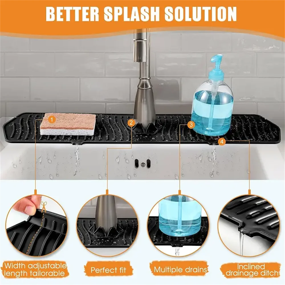 1pc Silicone Faucet Splash Mat Waterproof And Mat Sponge Storage Plate Draining And Organization Plate For Kitchen Bathroom kitchen faucet pad