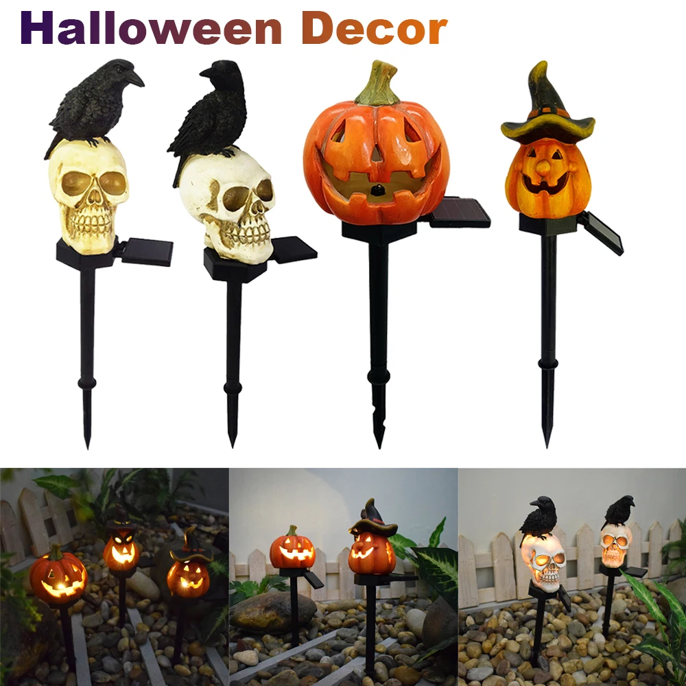 Crow Skull Head Solar Light For Garden Ground Courtyard Outdoor Waterproof  Resin Pumpkin Lamp Lantern Halloween Decoration Lamp - AliExpress, image size:1000x1000