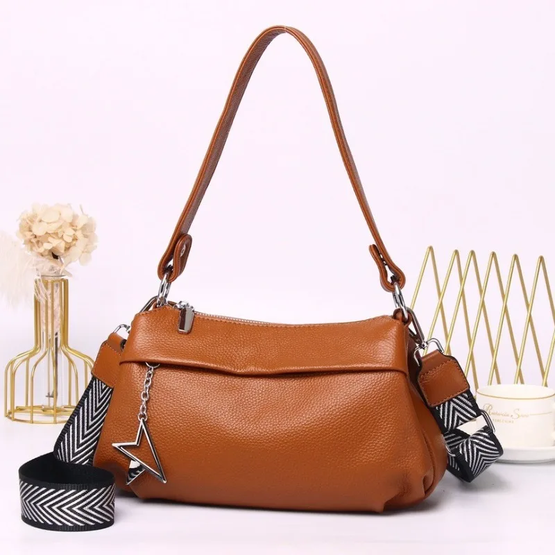 Top Layer Cow Leather Crossbody Leisure Handbag Women's Fashionable Handbag High Quality Versatile Shoulder Bag Large Capacity