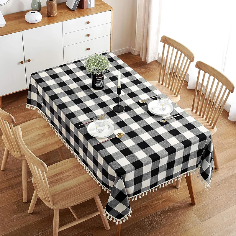 Table Cover Buffalo Checked Tassel Rectangle Plaid Polyester for Holiday Picnic Dining Room