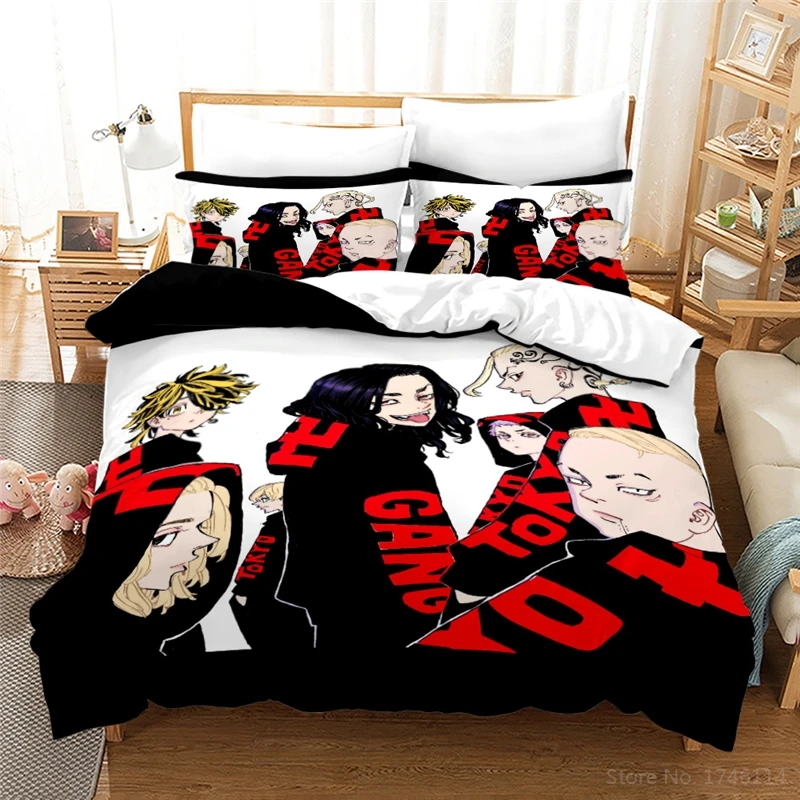 

Tokyo Revenger Anime Bedding Set 3D Cartoon Duvet Cover Set Comforter Cover with Pillowcase Set Twin Full Queen King Size Gift