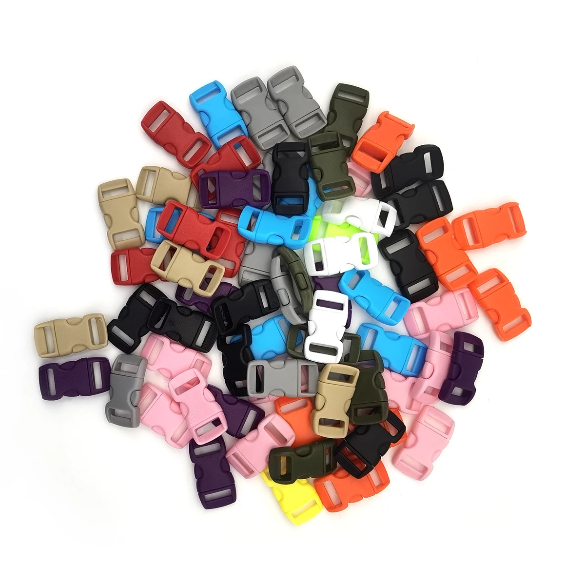 30Pcs/50Pcs 10mm 다채로운 플라스틱 곡선형 사이드 릴리스 버클 클립 파라코드 팔찌 DIY 애완 동물 칼라 스트랩 배낭 웨빙