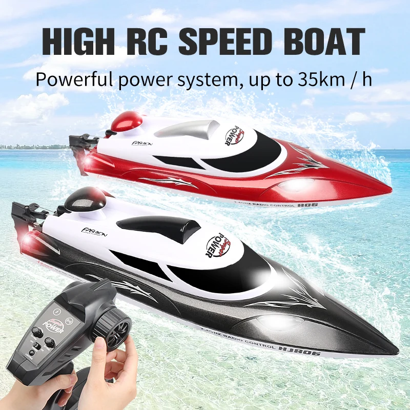 리모컨 보트 야간 네비게이션 조명 탑재 수상 스피드 보트, 전복 리셋 고속 RC 장난감 보트, 어린이 야외 장난감, Hj806