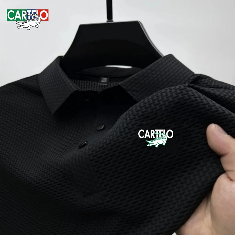 자수 CARTELO 남성용 고품질 중공 실크 부드러운 반팔 폴로 셔츠, 여름 트렌드 패션 캐주얼 통기성 T-shi