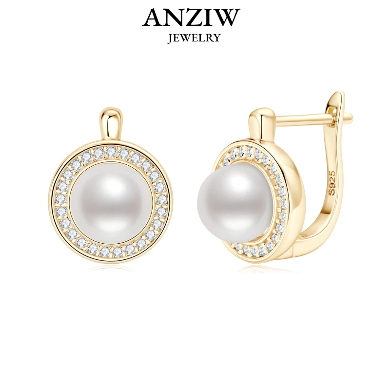 Orecchini A Cerchio Con Perle D'acqua Dolce E Moissanite – Argento Sterling 925 Placcato Oro Bianco 18kt – Gioielli Eleganti Con Certificato Di Autenticità