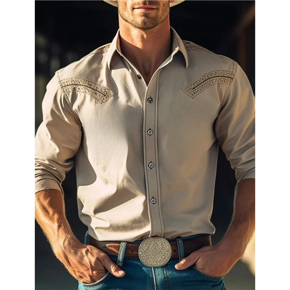 Denim Shirt Long Sleeved Shirt Men Yellowstone Western Classic Lapel Button Up Top Stylish Holiday Casual