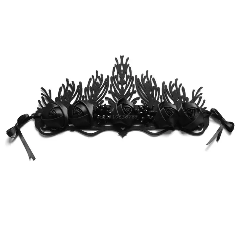 

Flowers Head Crown Witch Devil Headband Halloween Black Tiara Headdress Headwear for Halloween Ball Evening Party Prop