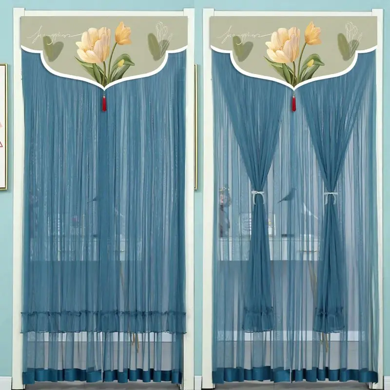 Summer Anti-Mosquito and Insect-proof Lace Partition Curtain Anti-fly Curtain Kitchen and Bedroom Decorative Door Curtain, 1Pc