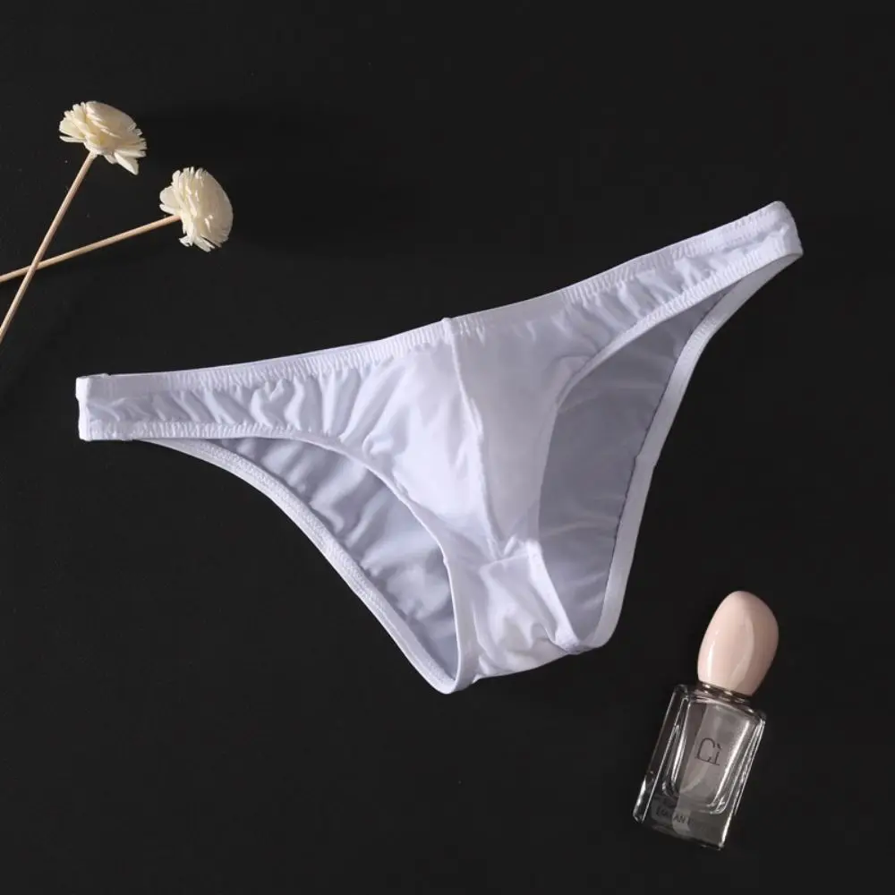 

Men'S Ice Silk Briefs Transparent Underwear Low Waist Narrow Edge Thin Breathable Sexy Short Triangle Pants Gay Slips Lingerie