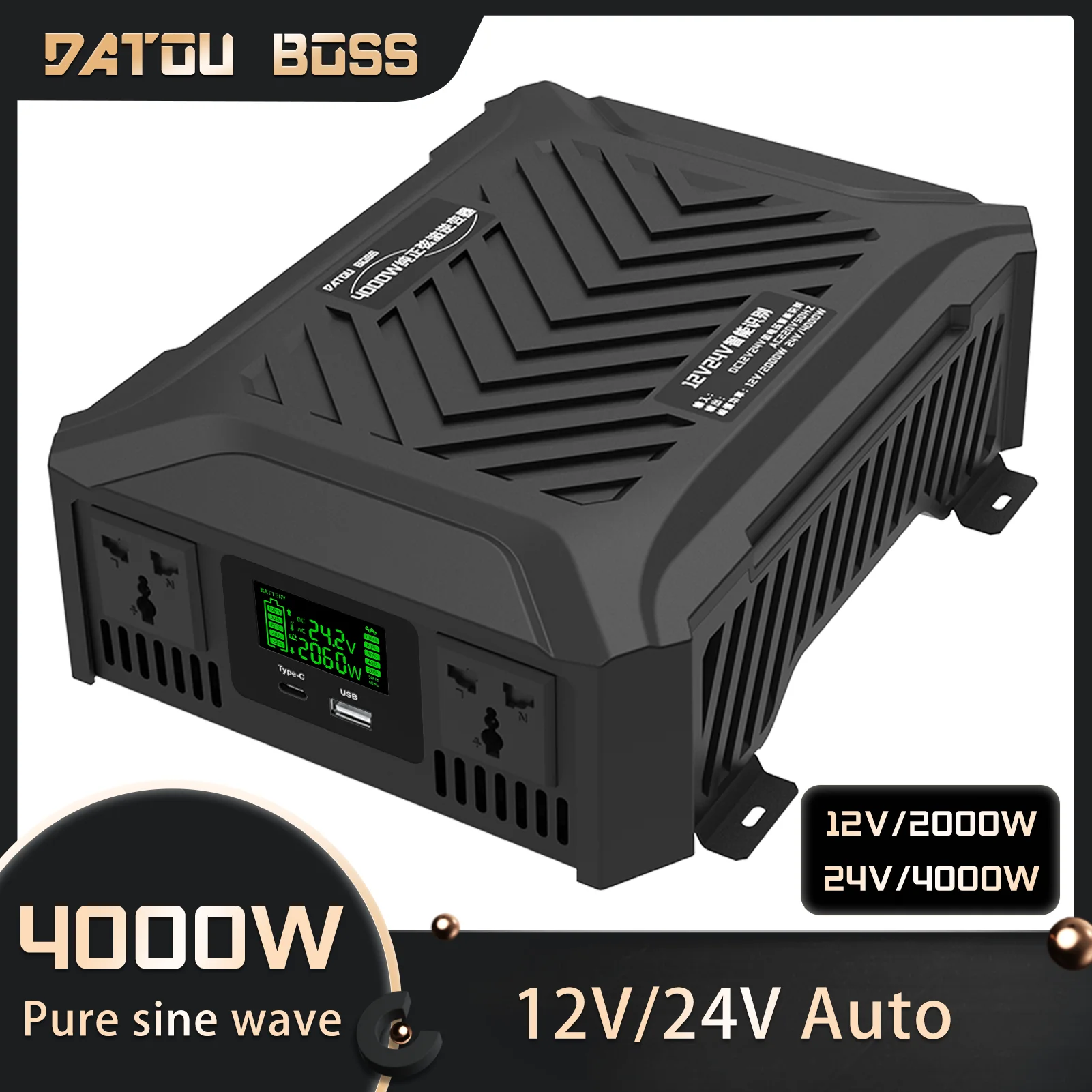 Datouboss Inverter A Onda Sinusoidale Pura A Doppia Tensione 12V 24V Inverter Di Potenza Universale Potenza Di Picco 4000W Inverter Dedicato Per Camio