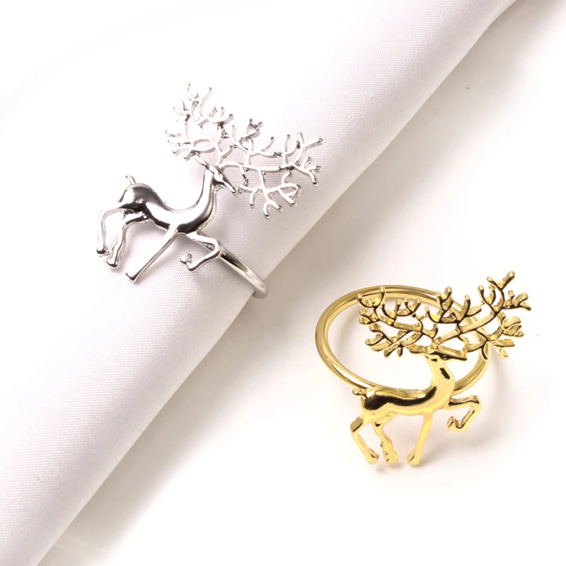 

6Pcs New Christmas Elk Napkin Rings Metal Xmas Snowflake Napkin Rings Gold Deer Napkin Buckle for Christmas Holiday Table Decor