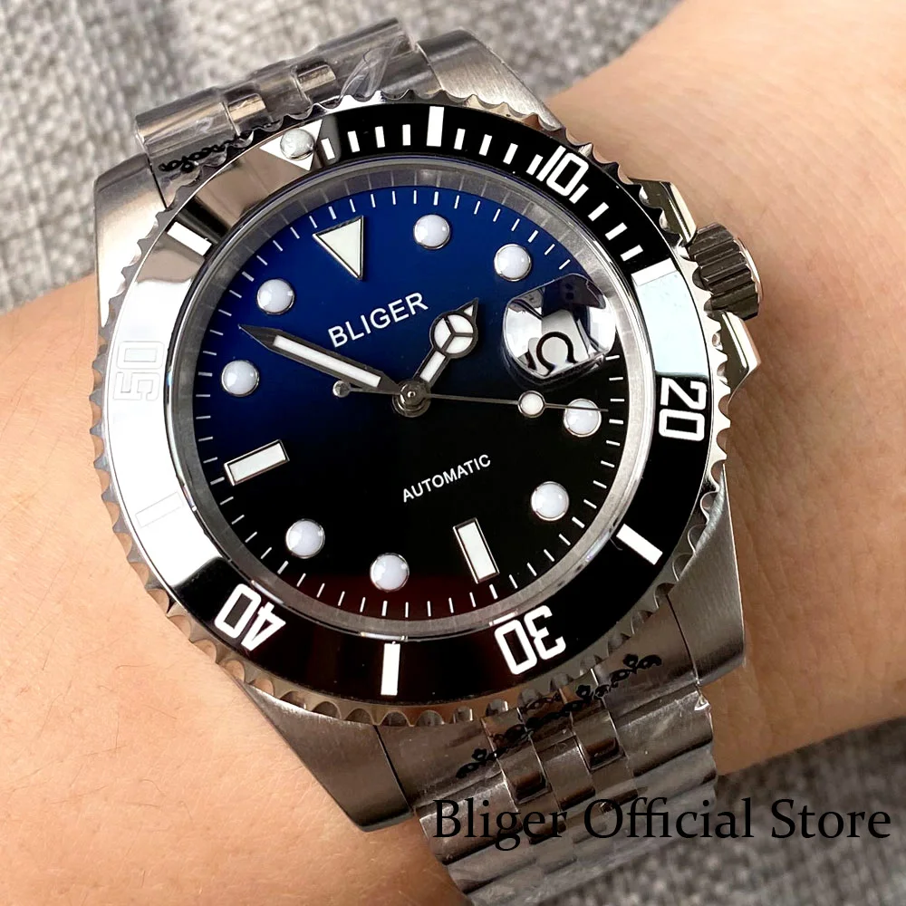 Parnis Bliger 43MM Submariner Blue and red Bezel Sapphire Crystal Stainless Steel Automatic Mechanical Men's Watch 並行輸入品