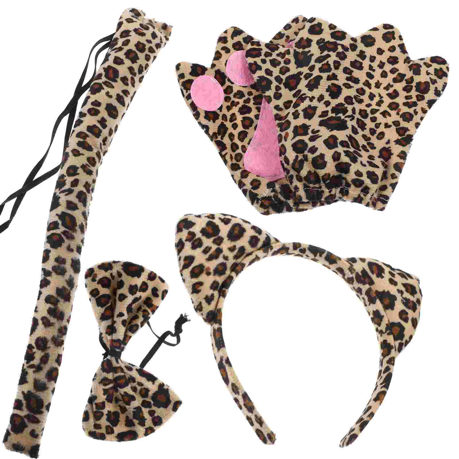 4 Piece Leopard Headband Set Animal Cosplay Accessory Halloween Costume Adult Party Headband Ears Tail Gloves Birthday Christmas 4