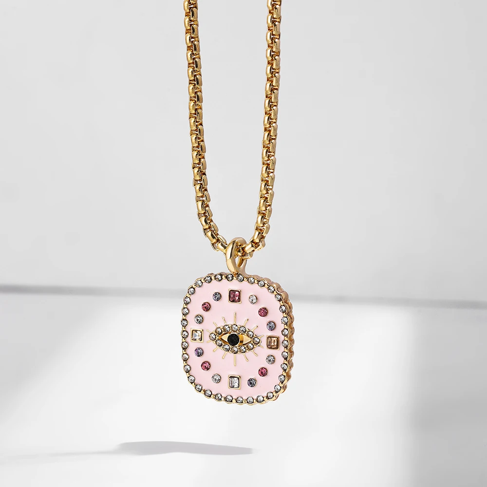 Boho CZ Zircon Geometric Polygon Heart Pendant Necklace for Women Gold Color Stainless Steel Long Chain Necklace Collar