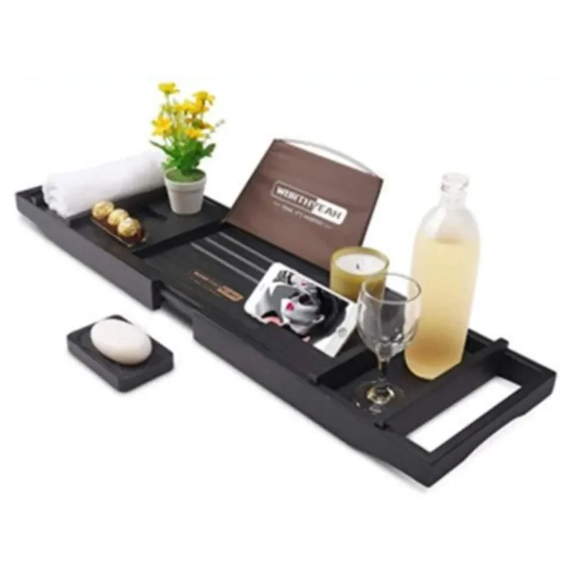 Nordic Luxury Bamboo Multi Functional Anti Slip Bathroom Storage Holder Household Square Bathtub Scalable Storage Rack