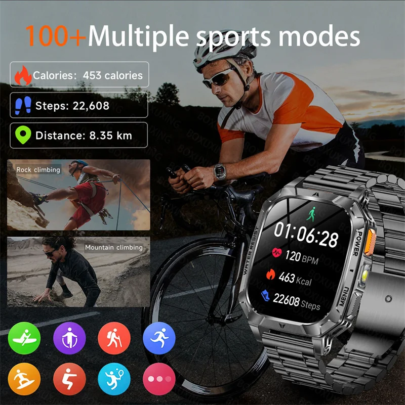 2026 New Built-in 1400mAh Super Large Battery Men Outdoor GPS Smart Watch 2.01"AMOLED Screen 3ATM Waterproof HD Call Smartwatch 5