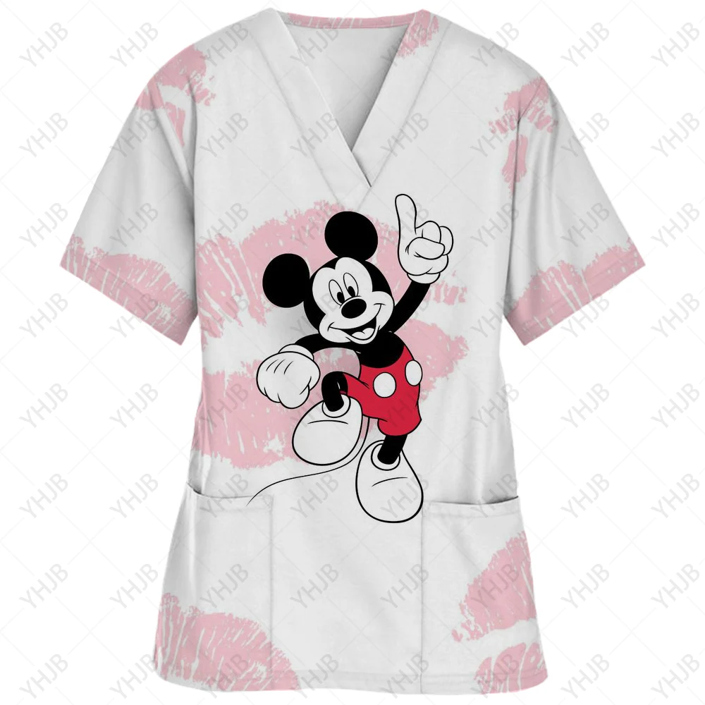 thumbnail image 1 of Ropa de enfermería navideña con estampado de dibujos animados de Minnie y Mickey Mouse, camisetas de mujer, uniforme de trabajo de manga corta para mascotas, camisa de disfraz, 1 of 5