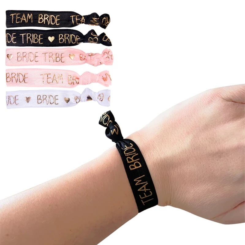 Set Braccialetti Per Addio Al Nubilato: 1 Bracciale Sposa Bianco + 10 Bracciali Damigelle Neri Con Scritte Oro Rosa - Regolabili, Decorazioni Per Matrimonio E Feste