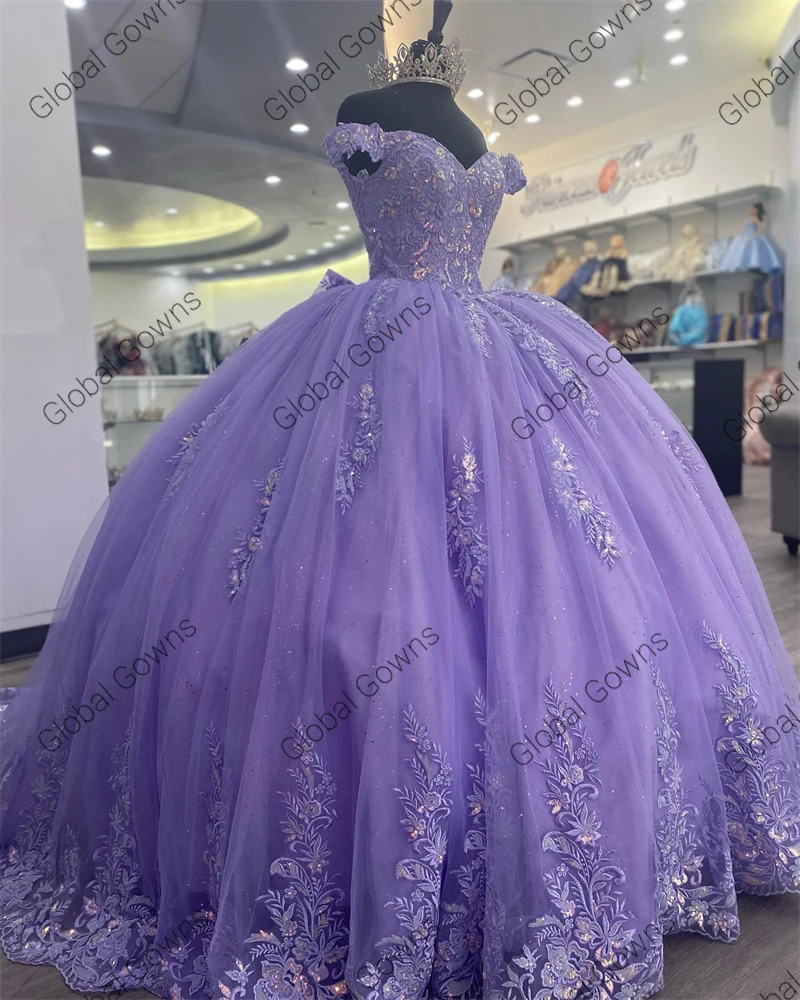 Quinceanera Dresses Mexico Lilac lavender Purple Off The Shoulder Ball Gown Appliques Beaded Birthday Party Sweet 16