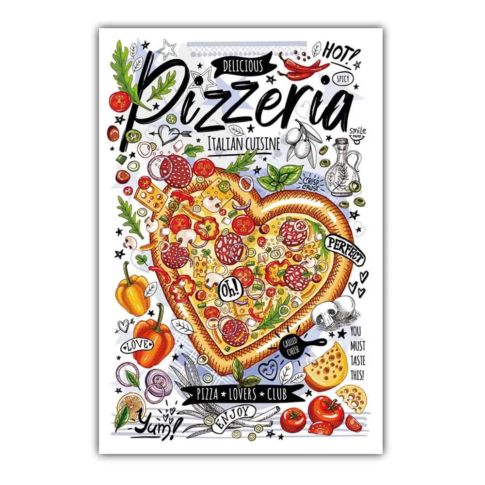 

Graffiti Art All Kinds of Food Canvas Painting Tortilla Hamburger Kitchen Wall Art Poster Dining Room Home Mural Metal Tin Sign