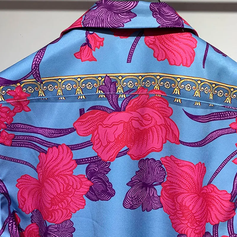 Retro Court Color Contrast Printing Shirt Men Short Sleeve Streetwear Summer Hawaiian Casual Shirt Men High Street Chemise Homme