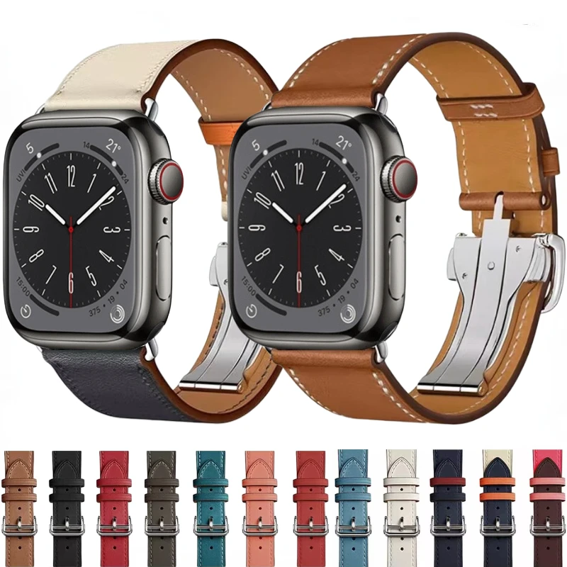 Genuine Leather Strap For Apple Watch Band 49mm 45mm 44mm 42mm 41mm 40mm 38mm Bracelet Wristband iWatch Ultra 8 7 6 5 4 SE belt