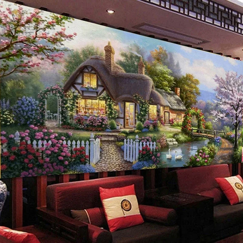 Cross Stitch Kit QIANZEHUI DIY Landscape Painting Cross stitch Garden hut Dream home Cross-stitch Sets for Embroidery