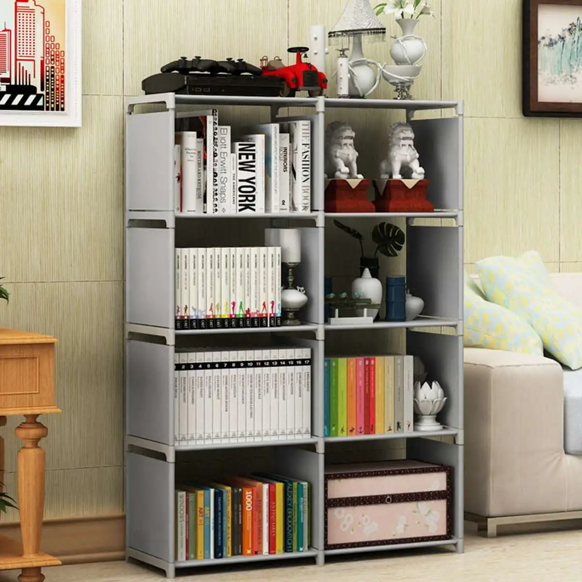 Simple Bookshelf Removable Bookcase Living Room Sundries Storage Holder Lattice Cabinet Home Decor Display Stand storage rack book display stand cube storage organizers