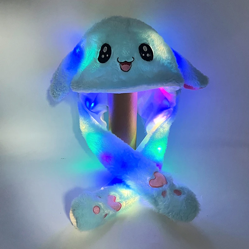 Novelty Gift Cute Jumping Hat With LED Light Rabbit Ear Cap For Women Girl Party Supplies Plush Movable Ears Bunny Ear Hat