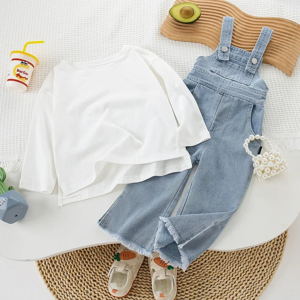 تي شيرت للأطفال بأكمام طويلة وحمالات جينز بحمالات...