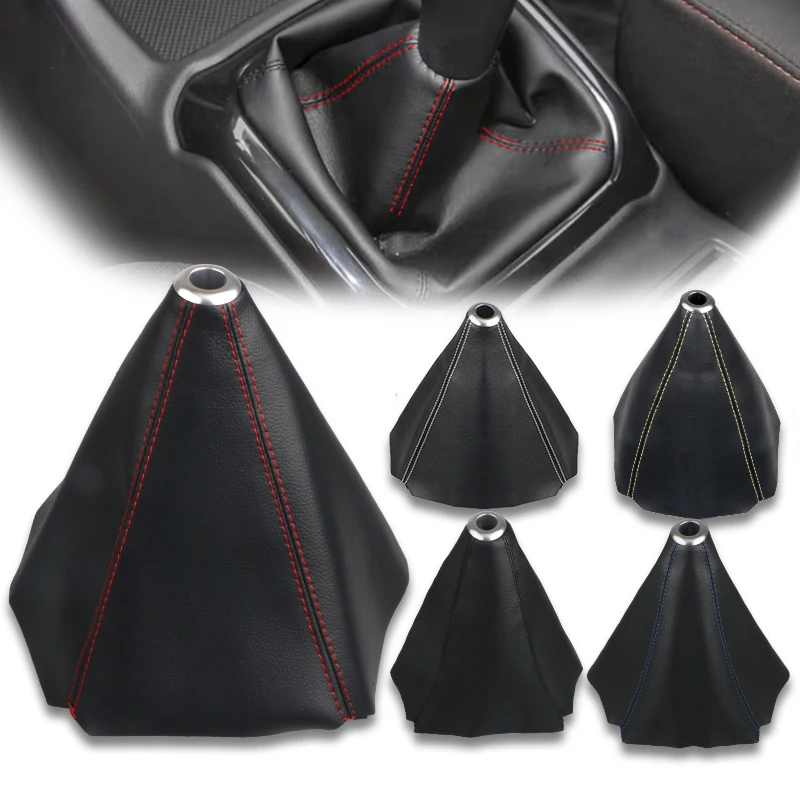 Universal JDM Car Gear Shift Knob Boot Cover Collar Leather Shifter Lever Cover With Red Stitching Fit For Most Car gear shift knob cover