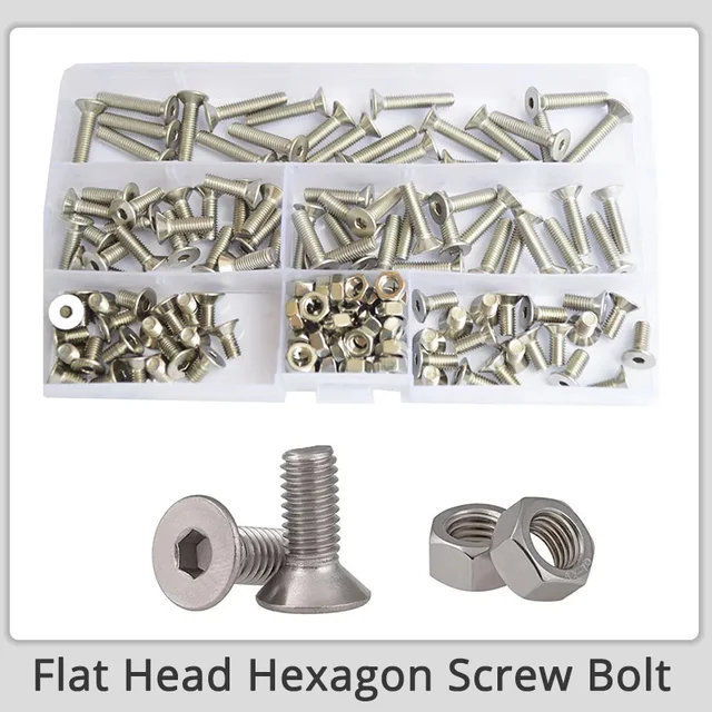 M2 M3 M4 M5 M6 Hex Aljzat Lapos Fej Hatszögű Csavar Metrikus Anya Csavarválaszték Szálalapus 304 Rozsdamentes Acél Készlet - Image 6