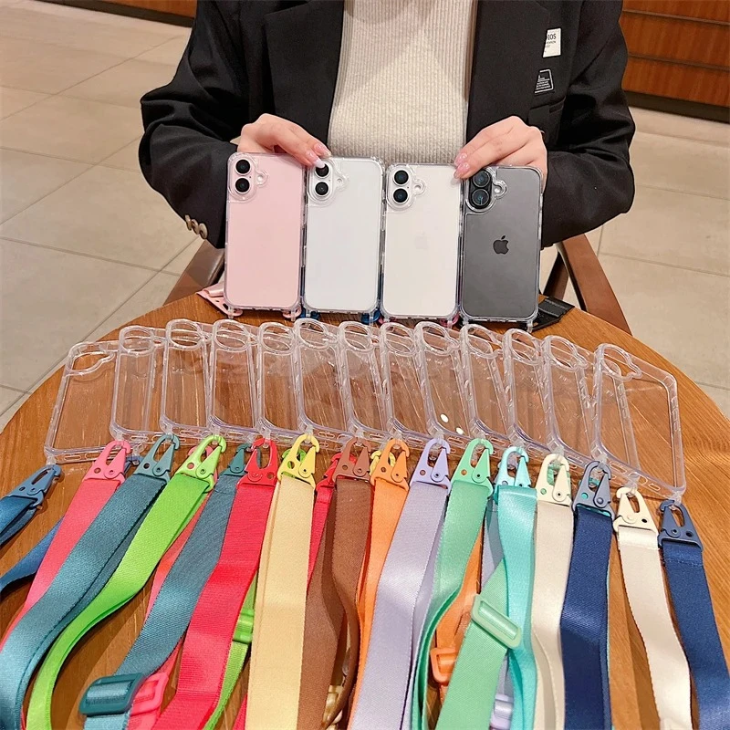 Sleek Transparent Crossbody Lanyard Phone Case - Shockproof Cover