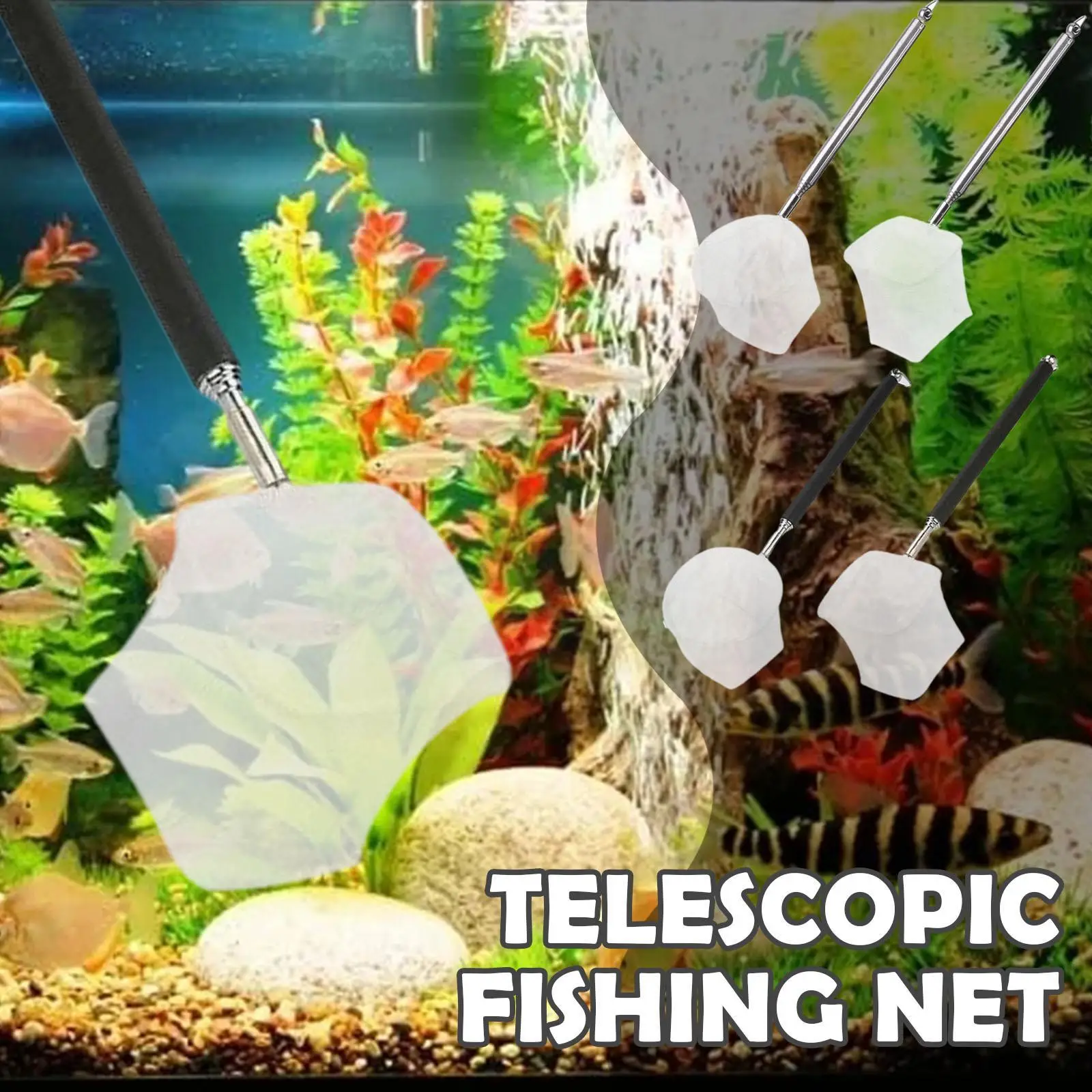 Retractable Fish Net Aquarium Cleaning Tool Stainless Steel Long Handle  Pocket Shrimp Catching Supplies For Small Pond And Pool - AliExpress