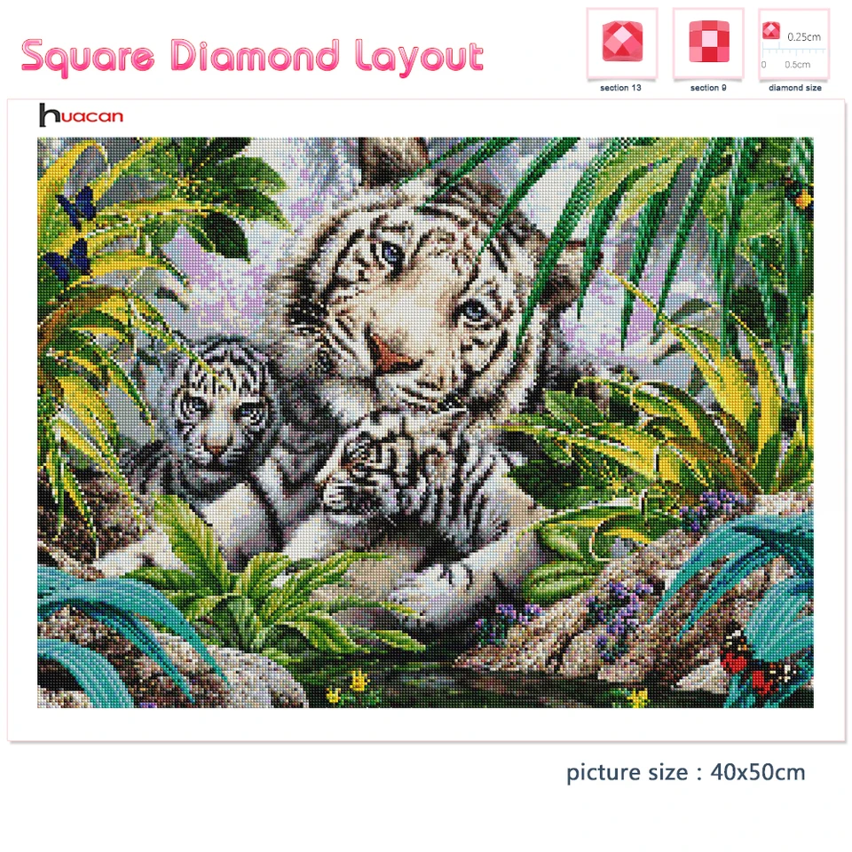 Acquista Ricamo a diamante rotondo completo Una tigre su una pietra Fai