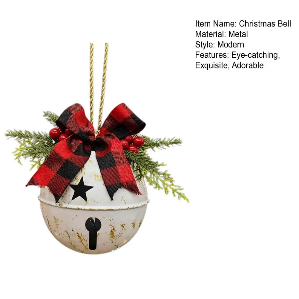 15cm Christmas Bells Ornament With Pine Needles Red Berries And Plaid Bow For DIY Holiday Door Window Tree Wreath Garland Decor