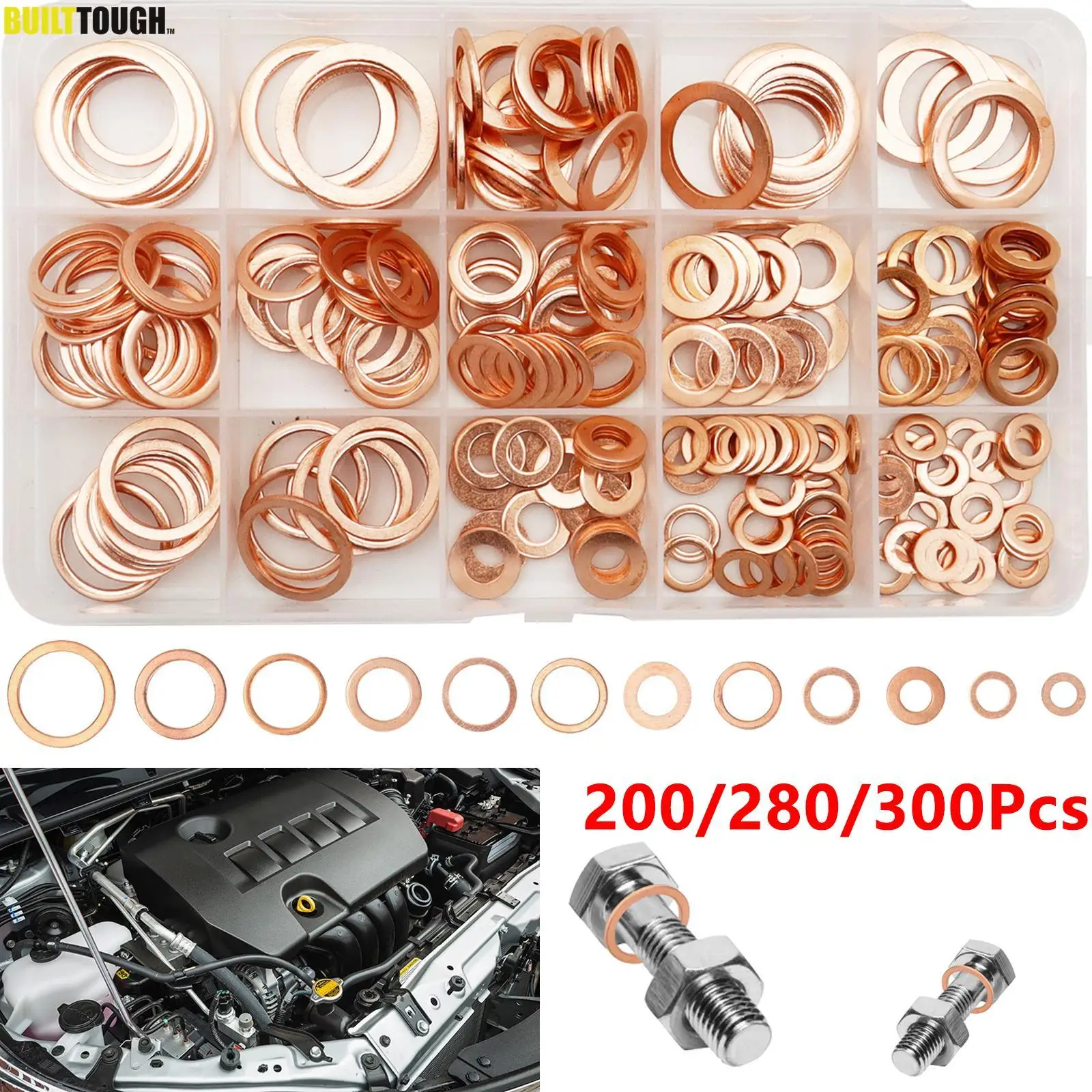 

300/280/200 Pcs Copper Sealing Solid Gasket Washer Sump Plug Oil For Boat Crush Flat Seal Ring Tool Hardware M5-M20 Accessories
