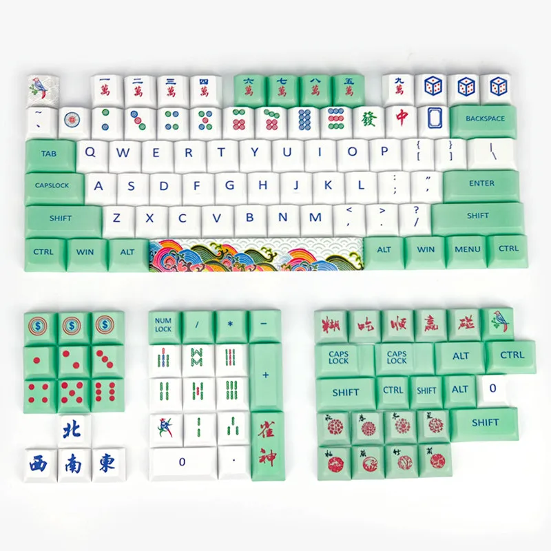 Pbt Mahjong Keycap para Teclado Mecânico Perfil Cereja Sublimação Dye 128 Teclas por Conjunto Outemu Gateron Ttc mx Switches