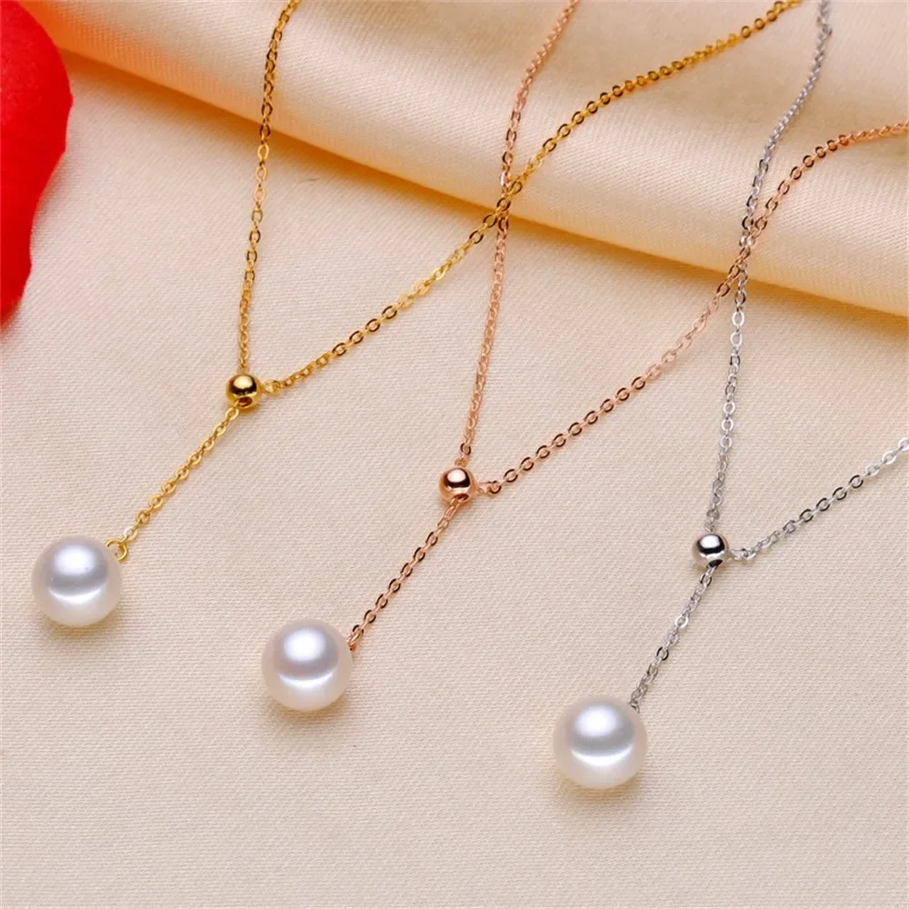 

DIY Pearl Accessories S925 Sterling Silver Set Chain Empty Joker Adjustment Chain Pendant with Chain Fit 7-11mm Circle L005