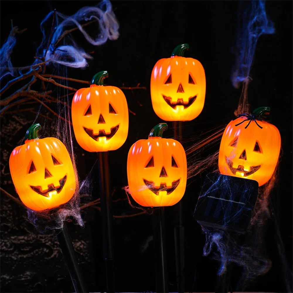 Halloween Pumpkin Pathway Markers Luci Solar Powered Pathway String Lights Lantern Pumpkin Garden Stakes For Yard Lawn 535