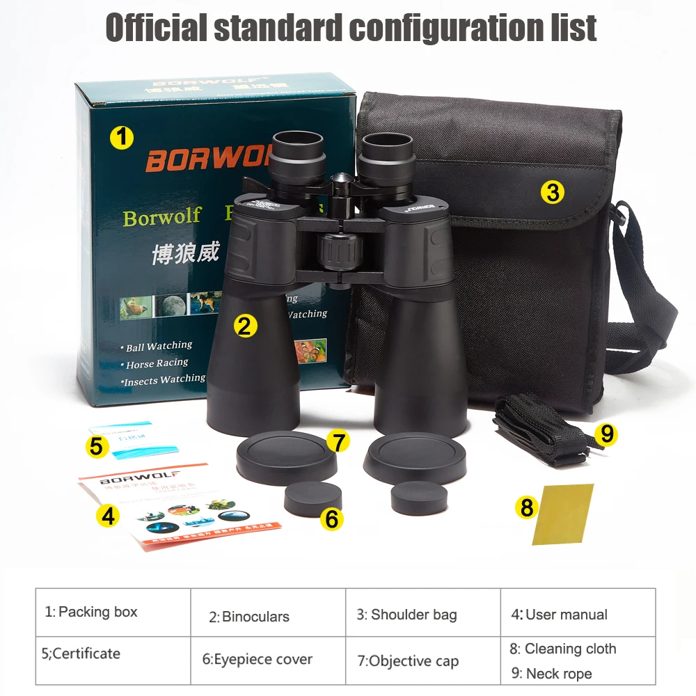 Borwolf 10-380X100  High Magnification Long Range Zoom 10-60 Times Hunting Telescope Binoculars  HD Professiona  Zoom 6
