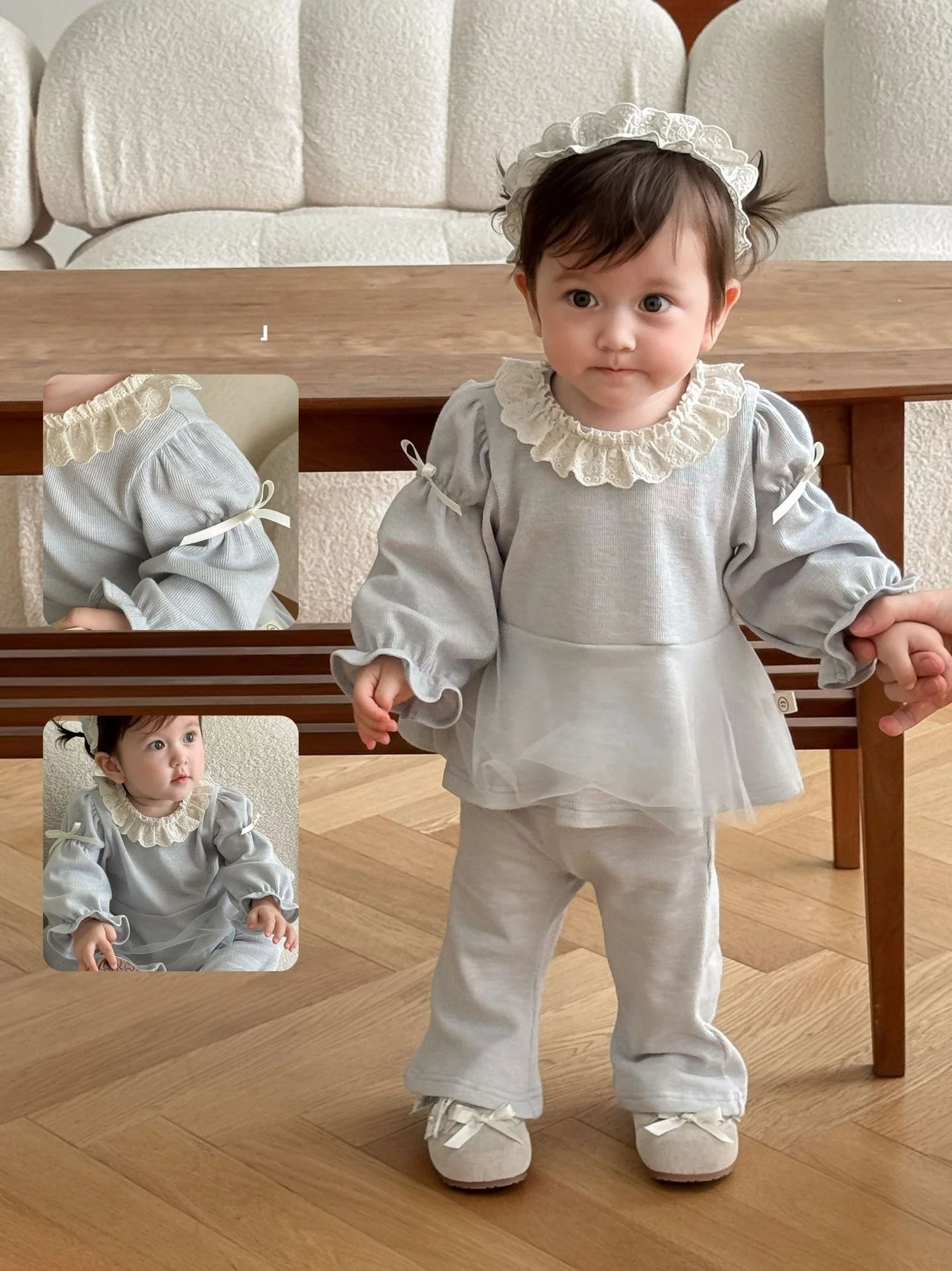 Girls Autumn Clothing Set Mesh Blouse And Flare Pants